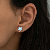 925 Ayar Gümüş Fosforlu Mavi Yonca Küpe T5148 (944944)