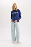 DeFacto Relax Fit Bisiklet Yaka Baskılı Kalın Sweatshirt D6713AX24WNNV42