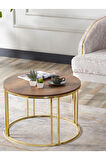 Salon Orta Sehpa 70 CM  KOYU CEVİZ Suntalam (Gold) Metal Ayak Orta Sehpa