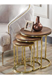 3 'lü Koyu Ceviz Suntalam Gold Metal Ayak Zigon Sehpa sedaş-living-units-sehpa-zigon
