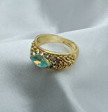 Yeni Sezon Vip Seri Paslanmaz Çelik Altın Kaplama Dorika'lı Yeşil Taş'lı Yüzük