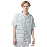 Nautica Erkek Mavi Classic Fit Kısa Kollu Çizgili Gömlek