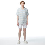 Nautica Erkek Mavi Classic Fit Kısa Kollu Çizgili Gömlek