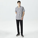 Nautica Erkek Beyaz Classic Fit Kısa Kollu Desenli Keten Gömlek