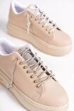 DELLA Bağcıklı Ortopedik Taban Taşlı Kadın Sneaker Ayakkabı TT Ten