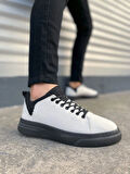 JY204 Flex Bağcıklı Keten Kumaş Erkek Günlük Sneaker Ayakkabı KST - Beyaz/Siyah