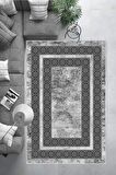 Gümüş Deko Deri Kaymaz Taban Modern Salon Saçaksız Halı B1176