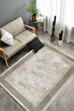 Krem-Gold Deko Deri Kaymaz Taban Salon-Hol Saçaksız Halı B1181
