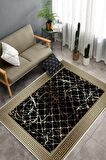 Vizon-Siyah Deko Deri Kaymaz Taban Versace Salon Saçaksız Halı B1277-1