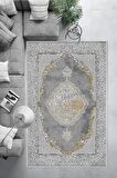 Gri Deko Deri Kaymaz Taban Göbekli Salon Saçaksız Halı E4141