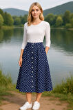 Kadın Viskon Pilli Etek - Lacivert