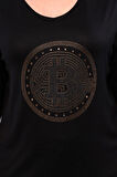 Önü Bitcoin Taş Baskılı Bluz