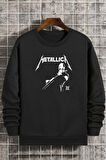 Uyguntarz Unisex Metalica Baskılı Bisiklet Yaka Sweatshirt