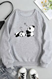 Uyguntarz Unisex Uykucu Panda Baskılı Bisiklet Yaka Sweatshirt
