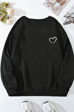 Uyguntarz Unisex Kalp Baskılı Bisiklet Yaka Sweatshirt