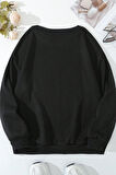Uyguntarz Unisex Kalp Baskılı Bisiklet Yaka Sweatshirt
