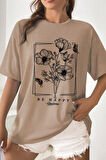 Uyguntarz Unisex Be Happy Baskılı Oversize Tshirt