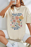 Uyguntarz Unisex Flowers Baskılı Oversize Tshirt