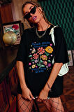 Uyguntarz Unisex Flowers Baskılı Oversize Tshirt
