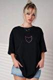 Uyguntarz Unisex Şeytan Kalp Baskılı Oversize Tshirt