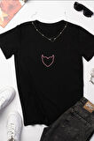 Uyguntarz Unisex Şeytan Kalp Baskılı Oversize Tshirt