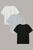 3'lü Paket Baskılı Oversize T-shirt
