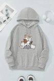 Meow Tatlı Kediler Baskılı Oversize Sweatshirt