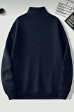 Uyguntarz Dik Yaka Yarım Fermuarlı Düz Kazak Sweatshirt
