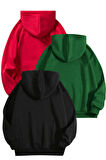 3'lu Paket Baskılı Oversize Unisex Sweatshirt