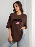 Unisex AMERICA Baskılı Baskılı Tasarım Tshirt