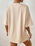 Beyaz Born to Reat Baskılı Oversize T-Shirt