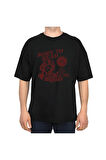 Beyaz Born to Reat Baskılı Oversize T-Shirt