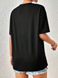 Beyaz Born to Reat Baskılı Oversize T-Shirt