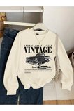 Unisex Vintage Baskılı Oversize Sweatshirt