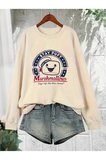 Unisex Sevimli Marshmallows Baskılı Oversize Sweatshirt