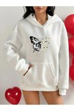 Papatya Kelebek Baskılı Oversize Sweatshirt