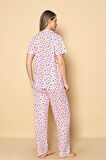 Dreamy Pamuklu Kalp Desenli Kısa Kollu Düğmeli Gömlek Pijama Takımı