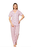 Dreamy Pamuklu Kalp Desenli Kısa Kollu Düğmeli Gömlek Pijama Takımı