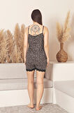 Dreamy Bambu Dantel Detaylı Leopar Desenli İp Askılı Şortlu Takım