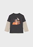 Mayoral Erkek Bebek Gri Uzun Kollu t-shirt – 1 - 4 Yaş, Renkli Kol Detaylı, Çıtçıtlı, Pamuklu