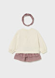 Mayoral Kız Bebek 3’lü Takım (1-4 Yaş) – Meyve Baskılı Sweatshirt, Ekose Etek ve Bandana