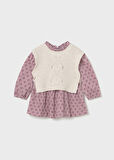 Mayoral Kız Bebek 2’li Takım (1-4 Yaş) – Çiçek Desenli Pembe Elbise ve Bej Örme Yelek