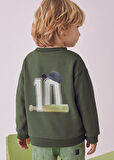Mayoral 4-10 Yaş Erkek Çocuk Yeşil Sweatshirt – Ön ve Arkası Baskılı, İç Hafif Şardonlu