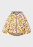 4-10 Yaş Mayoral Kız Çocuk Elyaf Dolgulu Çift Taraflı Mont – Kahverengi & Çiçek Desenli