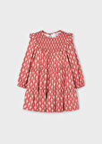 Mayoral Kız Çocuk Kırmızı Desenli Elbise (4-10 Yaş) – Uzun Kollu, Bisiklet Yaka, Pamuk Astarlı