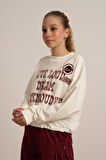 09-15 YAŞ KIZ ÇOCUK 2 İPLİK YAZI BASKILI SWEAT - EKRU-BORDO
