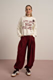 09-15 YAŞ KIZ ÇOCUK 2 İPLİK YAZI BASKILI SWEAT - EKRU-BORDO