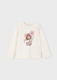 Mayoral 4-10 Yaş Kız Çocuk Bej Renk Çiçek ve Kız Baskılı Pamuklu Sweat, Pembe ve Gri Taytlı 3’lü Takım