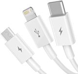 Baseus 3İN1 Micro Type-C iPhone Şarj Kablo Kısa Powerbank Kablosu İphone 11 12 13 14 15 Pro Max Şarj