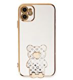Smcase Apple iPhone 12 Kılıf Standlı Kamera Korumalı Cute Bear Silikon